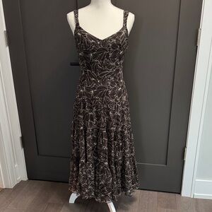 Vintage Nine West Womens 100% Silk Floral A Line Midi Tank Dress Size 6